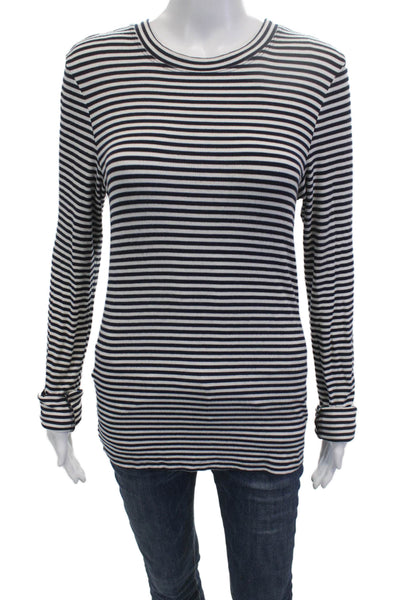 Splits 59 Women Black Striped Crew Neck Long Sleeve T-Shirt Size L