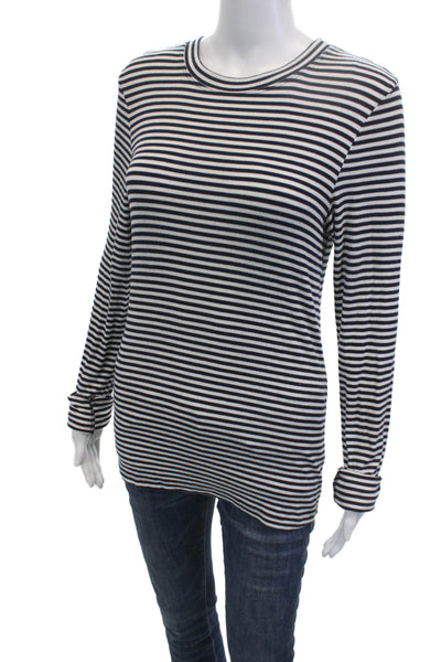 Splits 59 Women Black Striped Crew Neck Long Sleeve T-Shirt Size L