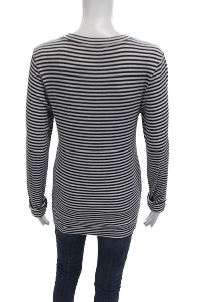 Splits 59 Women Black Striped Crew Neck Long Sleeve T-Shirt Size L