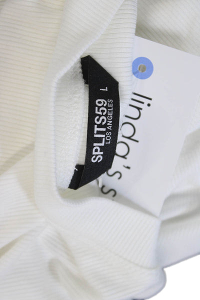 Splits 59 Women Basic White Rayon Blend Long Sleeve Crew Neck T-Shirt Size L