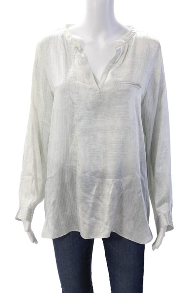 Amina Rubinacci Womens Tunic Blouse White Seta V-Neck Long Sleeve Size 48
