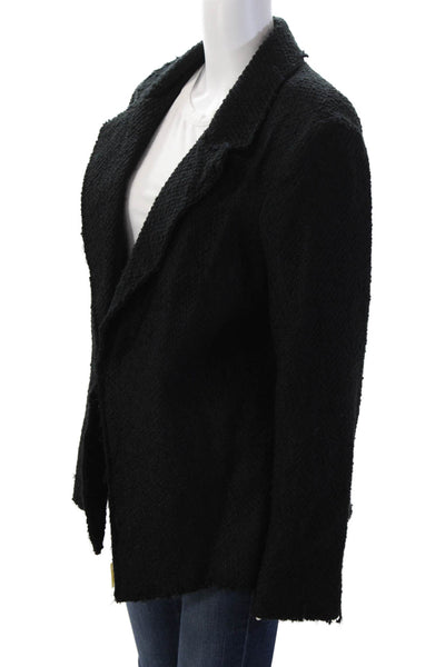 Finley Women Black Collared Hook&Eye Blazer Acrylic Cotton Long Sleeve Size L