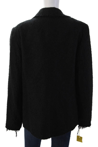 Finley Women Black Collared Hook&Eye Blazer Acrylic Cotton Long Sleeve Size L