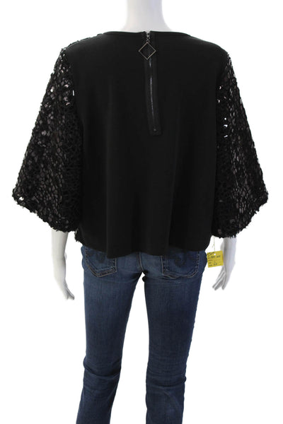 Designer Womens Gothic Black 3/4 Sleeve Round Neck Zip Blouse Polyester Size L