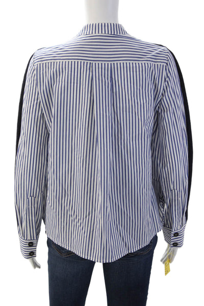 Meimeij Unisex Dark Blue Striped V-Neck Wool Cardigan Long Sleeve Size 36