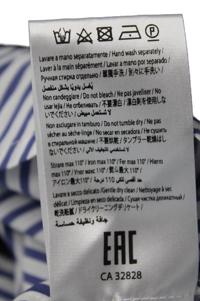 Meimeij Unisex Dark Blue Striped V-Neck Wool Cardigan Long Sleeve Size 36