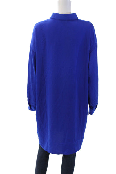 Renuar Women Shirt Dress Blue Collared Button Long Sleeve 100% Polyester Size L