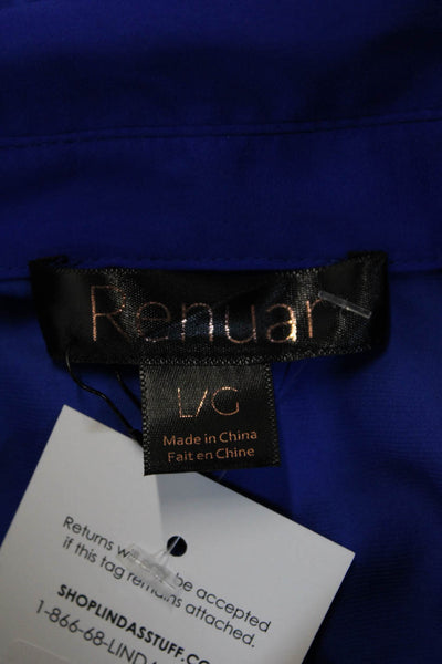 Renuar Women Shirt Dress Blue Collared Button Long Sleeve 100% Polyester Size L