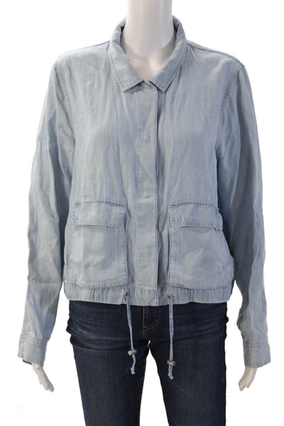 Renuar Women Windbreaker Light Blue Nylon Drawstring Long Sleeve Size L