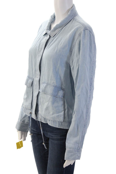 Renuar Women Windbreaker Light Blue Nylon Drawstring Long Sleeve Size L