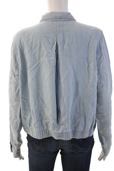 Renuar Women Windbreaker Light Blue Nylon Drawstring Long Sleeve Size L
