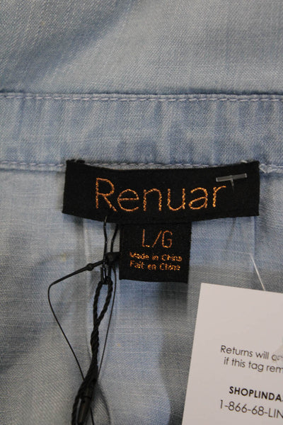 Renuar Women Windbreaker Light Blue Nylon Drawstring Long Sleeve Size L