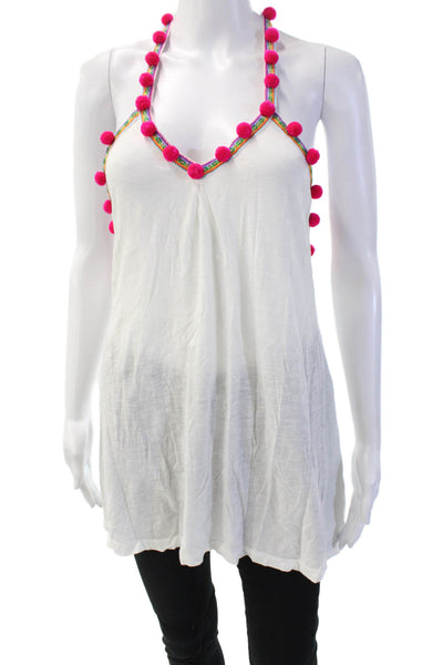 Pitusa Womens Boho White Sleeveless Camisole Tunic Petite Size One Size