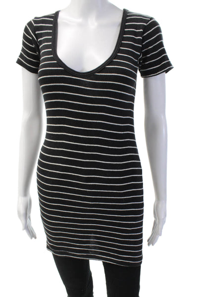 Edith A. Miller Women Striped Black Cotton Blend T-Shirt Dress Size S