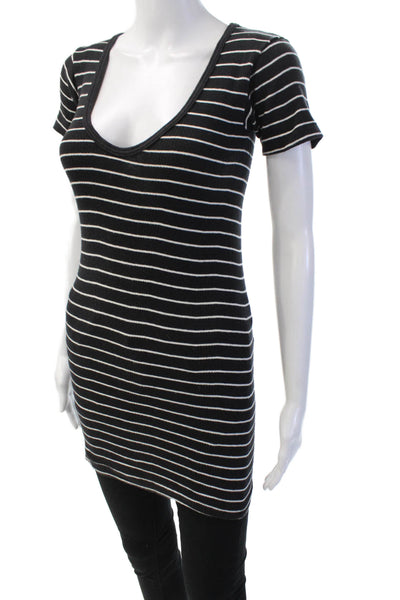 Edith A. Miller Women Striped Black Cotton Blend T-Shirt Dress Size S