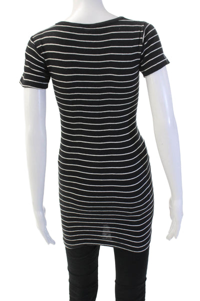 Edith A. Miller Women Striped Black Cotton Blend T-Shirt Dress Size S