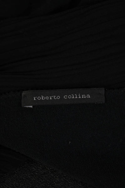 Roberto Collina Women Designer Black High Neck Long Sleeve Blouse Size S