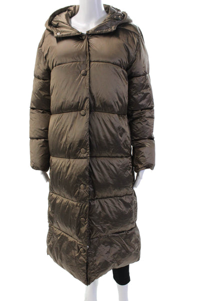 C. Ro Womens Puffer Jacket Quilted Brown Button High Neck Long Sleeve Size 6