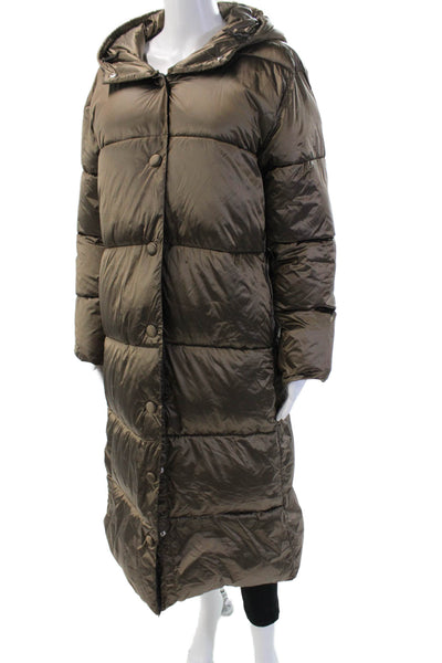 C. Ro Womens Puffer Jacket Quilted Brown Button High Neck Long Sleeve Size 6