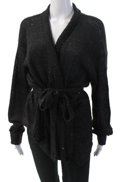 Renuar Unisex Cardigan Sweater Black Tie Closure Long Sleeve Solid Size XL