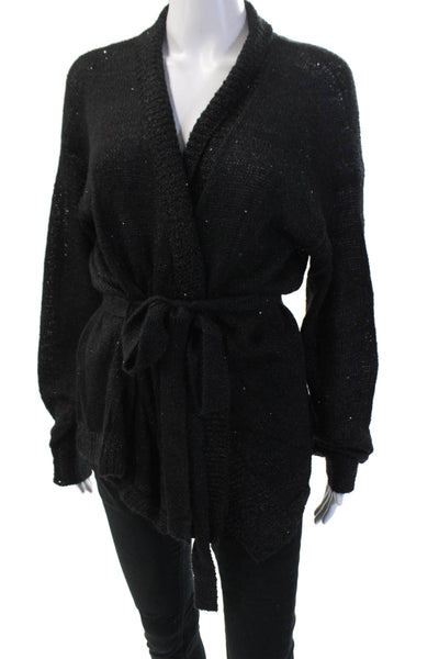 Renuar Unisex Black V-Neck Cardigan Long Sleeve Tie Closure Size M