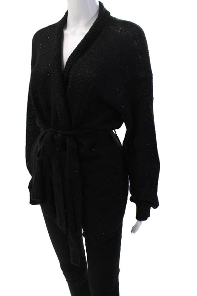 Renuar Unisex Black V-Neck Cardigan Long Sleeve Tie Closure Size M