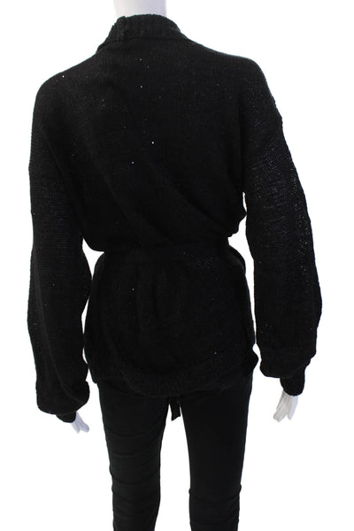 Renuar Unisex Black V-Neck Cardigan Long Sleeve Tie Closure Size M