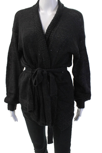 Renuar Unisex Cardigan Black Acrylic Wool Blend Long Sleeve Solid Size XS