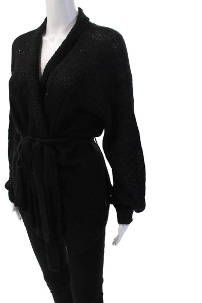 Renuar Unisex Cardigan Black Acrylic Wool Blend Long Sleeve Solid Size XS