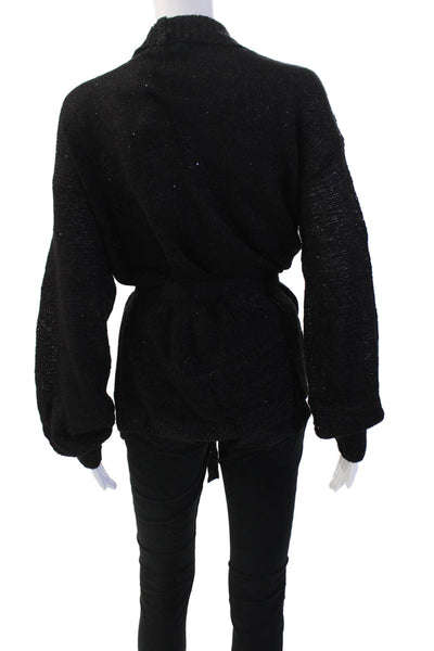 Renuar Unisex Cardigan Black Acrylic Wool Blend Long Sleeve Solid Size XS