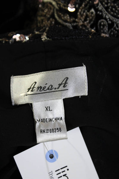 Aris A. Women Floral V-Neck Long Sleeve Black Polyester Jacket Size L