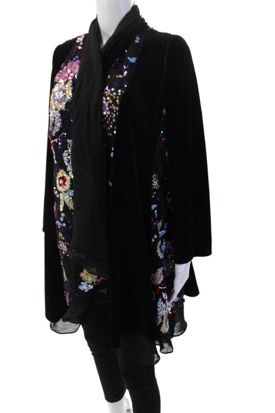 Aris A. Womens Bohemian Floral Tie Jacket Black Scoop Long Sleeve Size XL