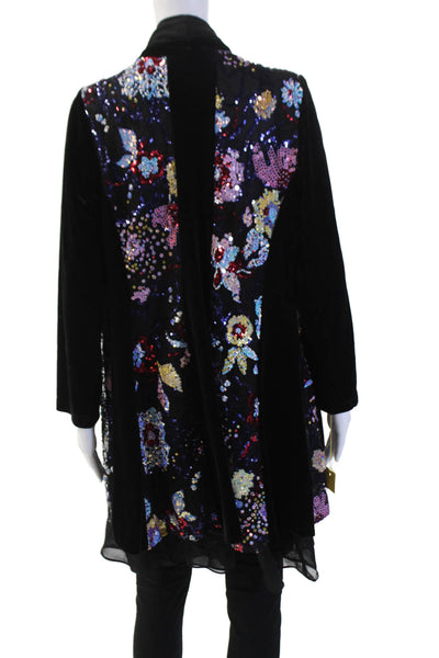 Aris A. Womens Bohemian Floral Tie Jacket Black Scoop Long Sleeve Size XL