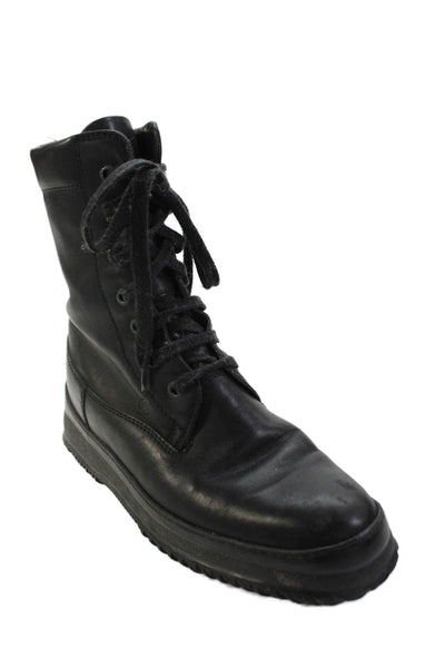 Hogan Womens Lace Up Round Toe Leather Combat Boots Black Size 38.5
