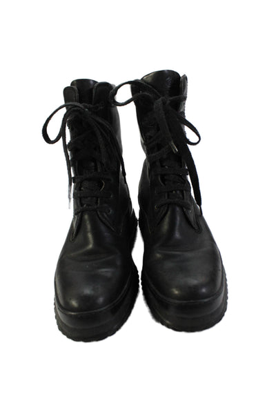 Hogan Womens Lace Up Round Toe Leather Combat Boots Black Size 38.5