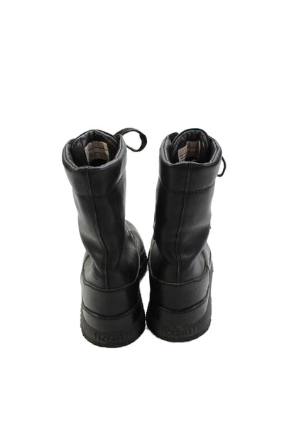 Hogan Womens Lace Up Round Toe Leather Combat Boots Black Size 38.5