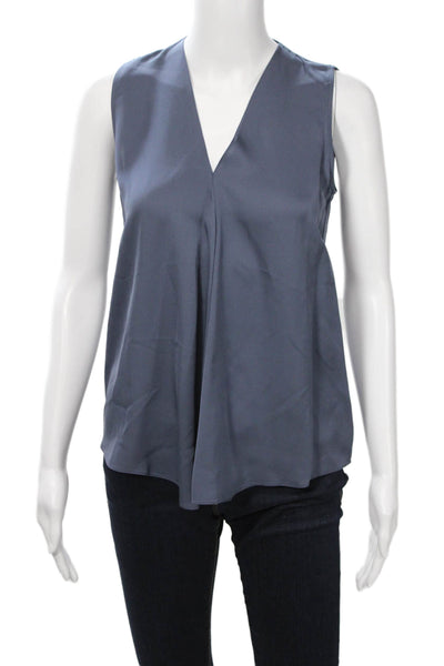 Theory Women Silk V-Neck Sleeveless Solid Blouse Dark Blue Size PP