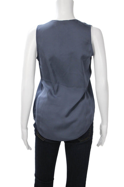 Theory Women Silk V-Neck Sleeveless Solid Blouse Dark Blue Size PP