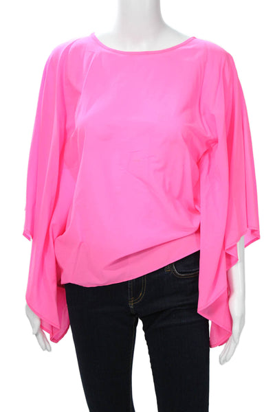 Drew Womens Kimono Blouse Pink Silk Round Neck Short Sleeve Solid Size XS