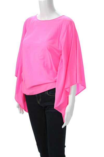 Drew Womens Kimono Blouse Pink Silk Round Neck Short Sleeve Solid Size XS
