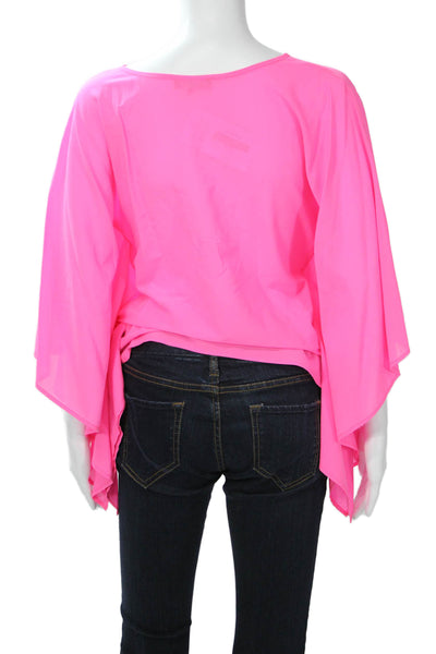 Drew Womens Kimono Blouse Pink Silk Round Neck Short Sleeve Solid Size XS