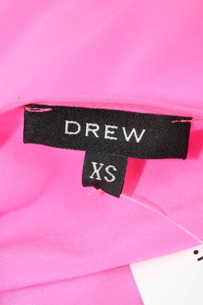 Drew Womens Kimono Blouse Pink Silk Round Neck Short Sleeve Solid Size XS