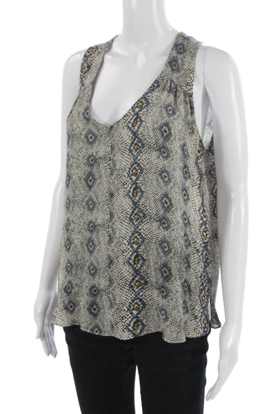 Scoop NYC Women Beige Silk V-Neck Snake Print Sleeveless Tank Size M