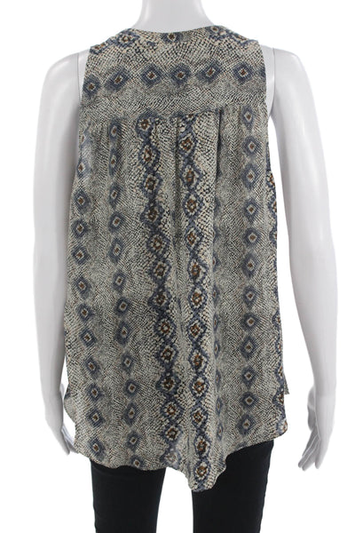 Scoop NYC Women Beige Silk V-Neck Snake Print Sleeveless Tank Size M