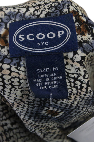 Scoop NYC Women Beige Silk V-Neck Snake Print Sleeveless Tank Size M