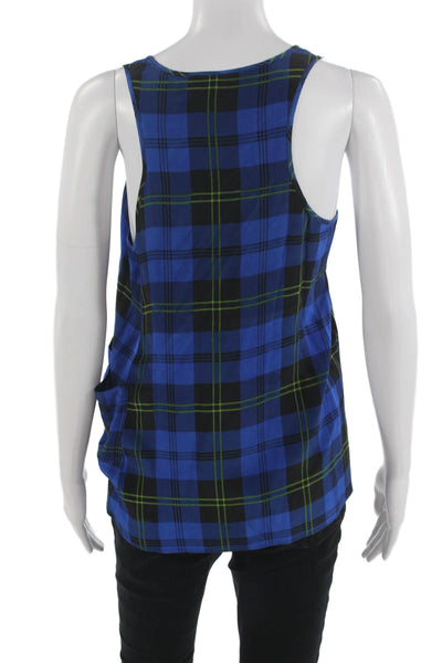 Gemma Women Black Silk Plaid Sleeveless Round Neck Basic Tank 90s Size S
