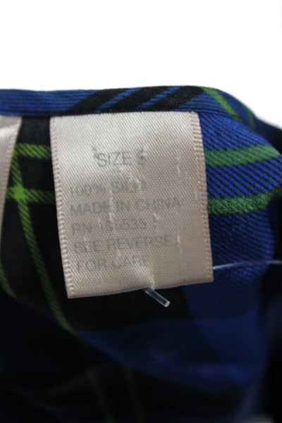 Gemma Women Black Silk Plaid Sleeveless Round Neck Basic Tank 90s Size S
