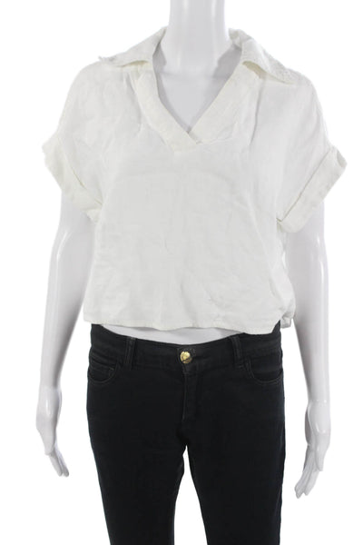 Banana Republic Womens Cropped Linen V-Neck Button Short Sleeve Blouse Size XS