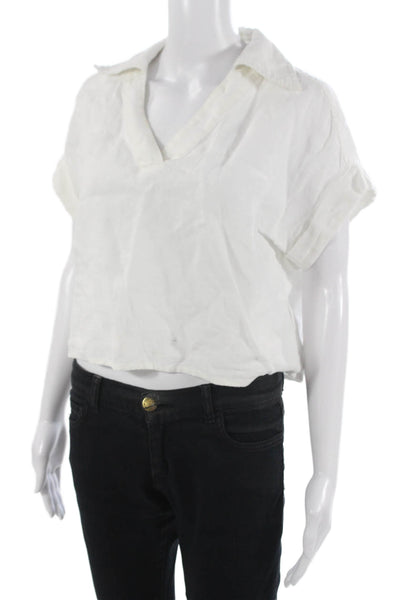 Banana Republic Womens Cropped Linen V-Neck Button Short Sleeve Blouse Size XS