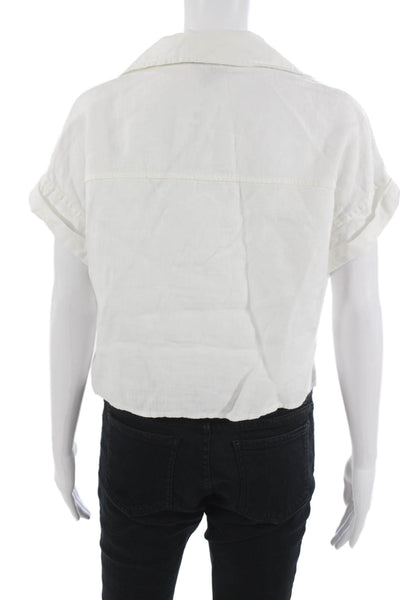 Banana Republic Womens Cropped Linen V-Neck Button Short Sleeve Blouse Size XS